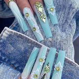 Elegant Mint Green 3D Floral Nail Art image 0