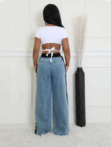 Casual Patchwork Strap Design Straight Pants image 3