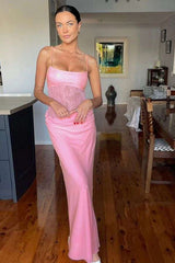 Shoulder Straps Bodycon Maxi Dress - L, Pink image