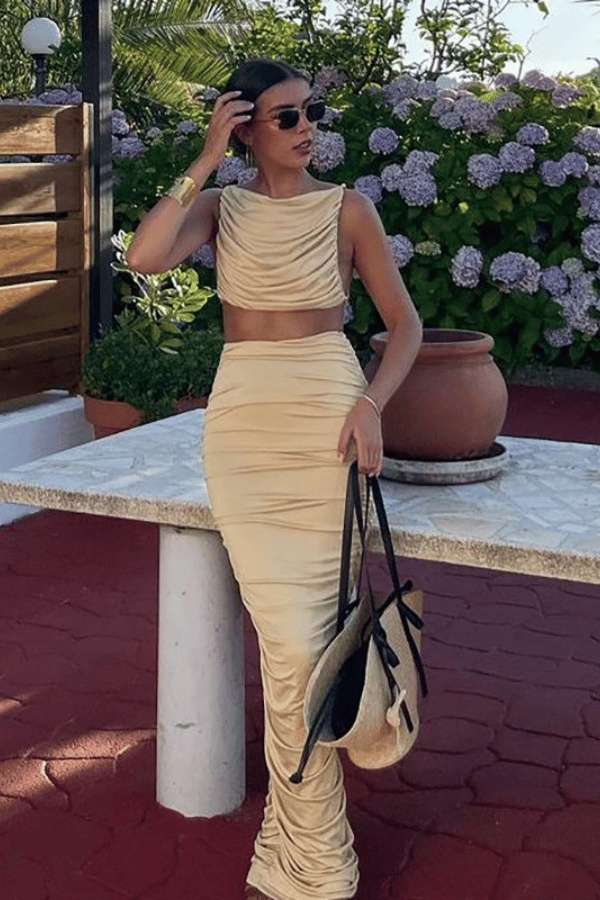 Sculpted Ruched  Elegance Two Piece Set - M, Beige image