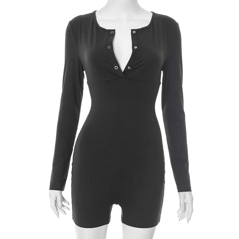 Long Sleeve Bodycon Jumpsuit with Button Detailing image 4