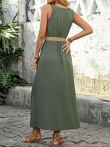 Sleeveless Button-Front Maxi Dress with Belt image 3
