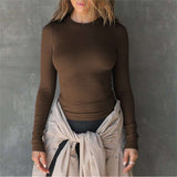 Classic Ribbed Long-Sleeve Top - S, Brown image