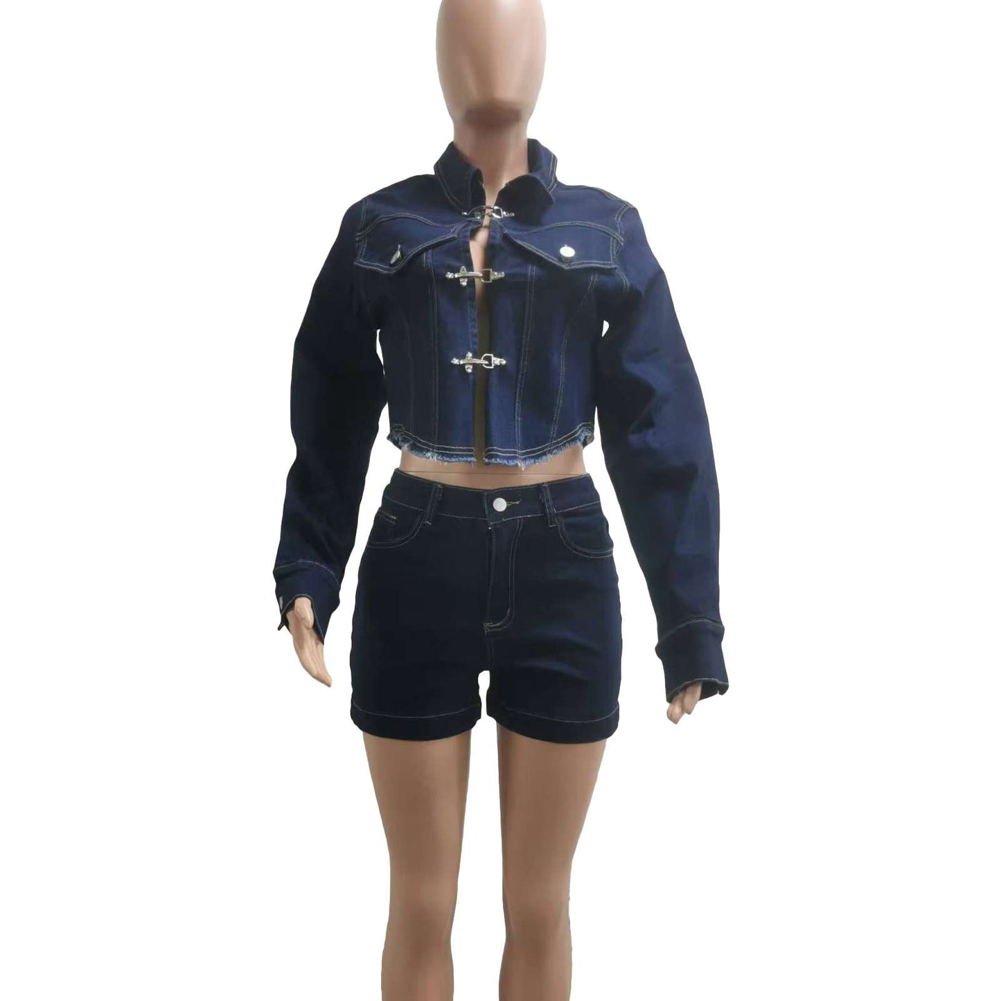 Crop Jacket And High Waist Shorts Set image 1