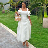 Cold-Shoulder White Midi Dress image 1