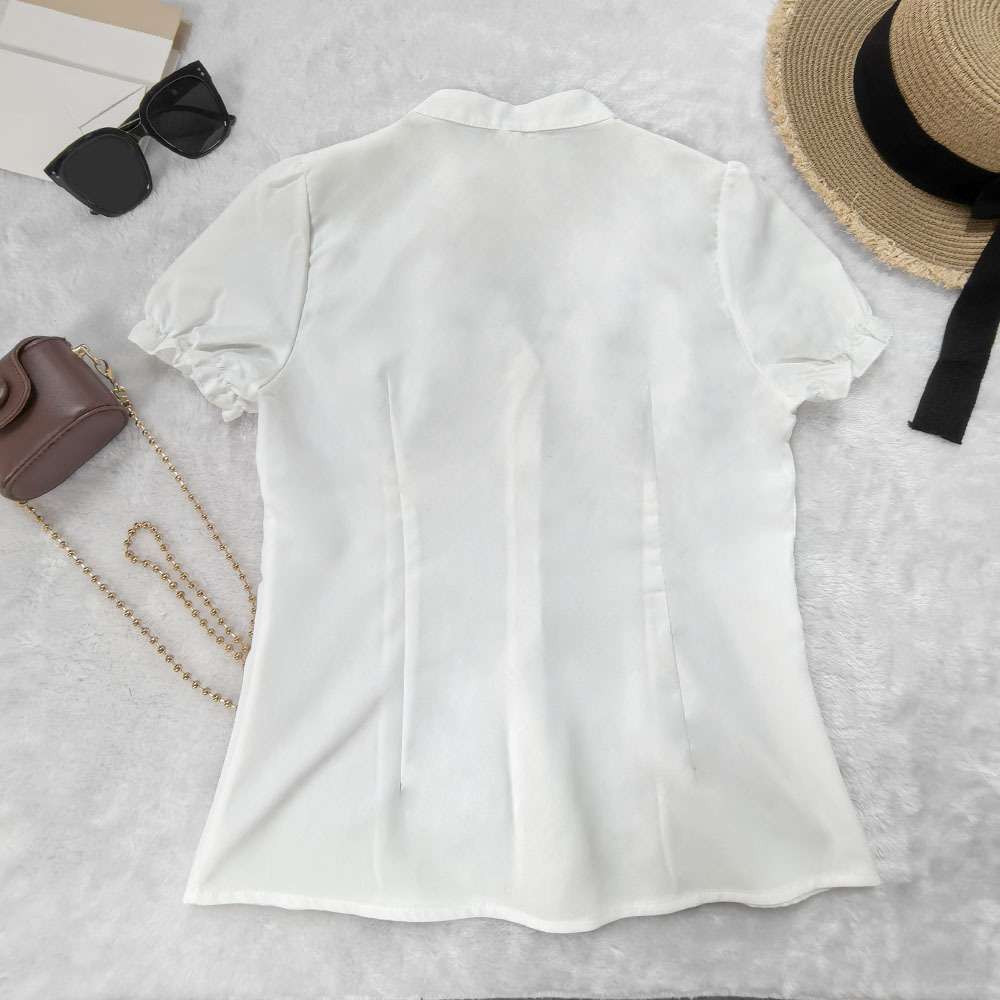 Puff Sleeve Ruffle Trim Button-Down Top image 3