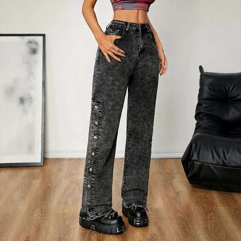 Straight-Leg Jeans with Snap Button Detailing image 2