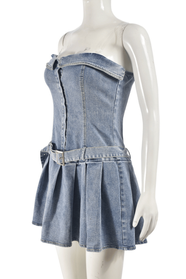 Urban Charm Belted Denim Skater Dress image 5