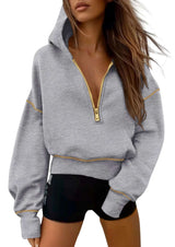 Cropped Hoodie with Gold Zipper Details image 5