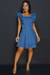 Off-Shoulder Ruffle Sleeve Skater Dress image 0