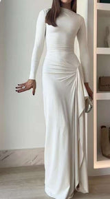 Elegant Solid Color Slimming Dress - L, White image