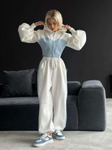 Patchwork 2-Piece Zipper Hoodie Jacket Pants Set image 0