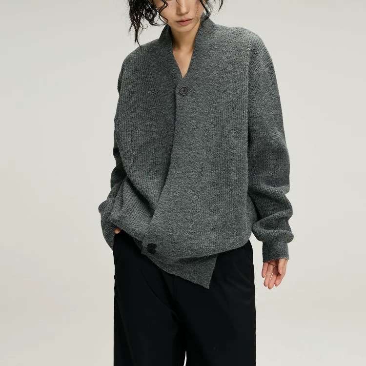 Cozy Oversized Button-Up Sweater - Free Size, Grey image