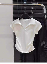 Ruched Polo Crop Top - M, White image