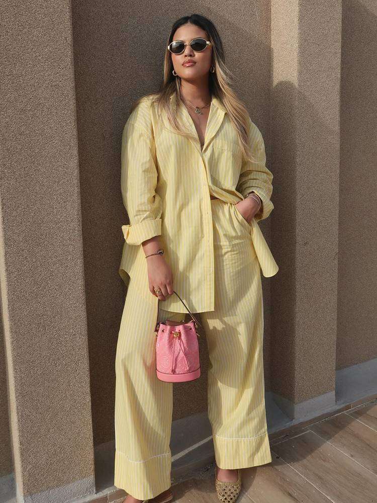 Yellow Striped Lounge Set - M, Yellow image