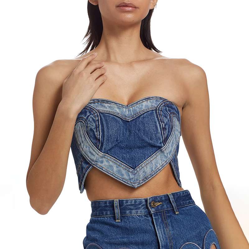 Patchwork Denim Heart Bandeau Top image 0