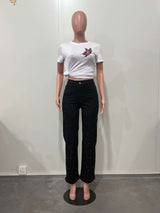 High-Waisted Wide-Leg Jeans with Embellishments image 3