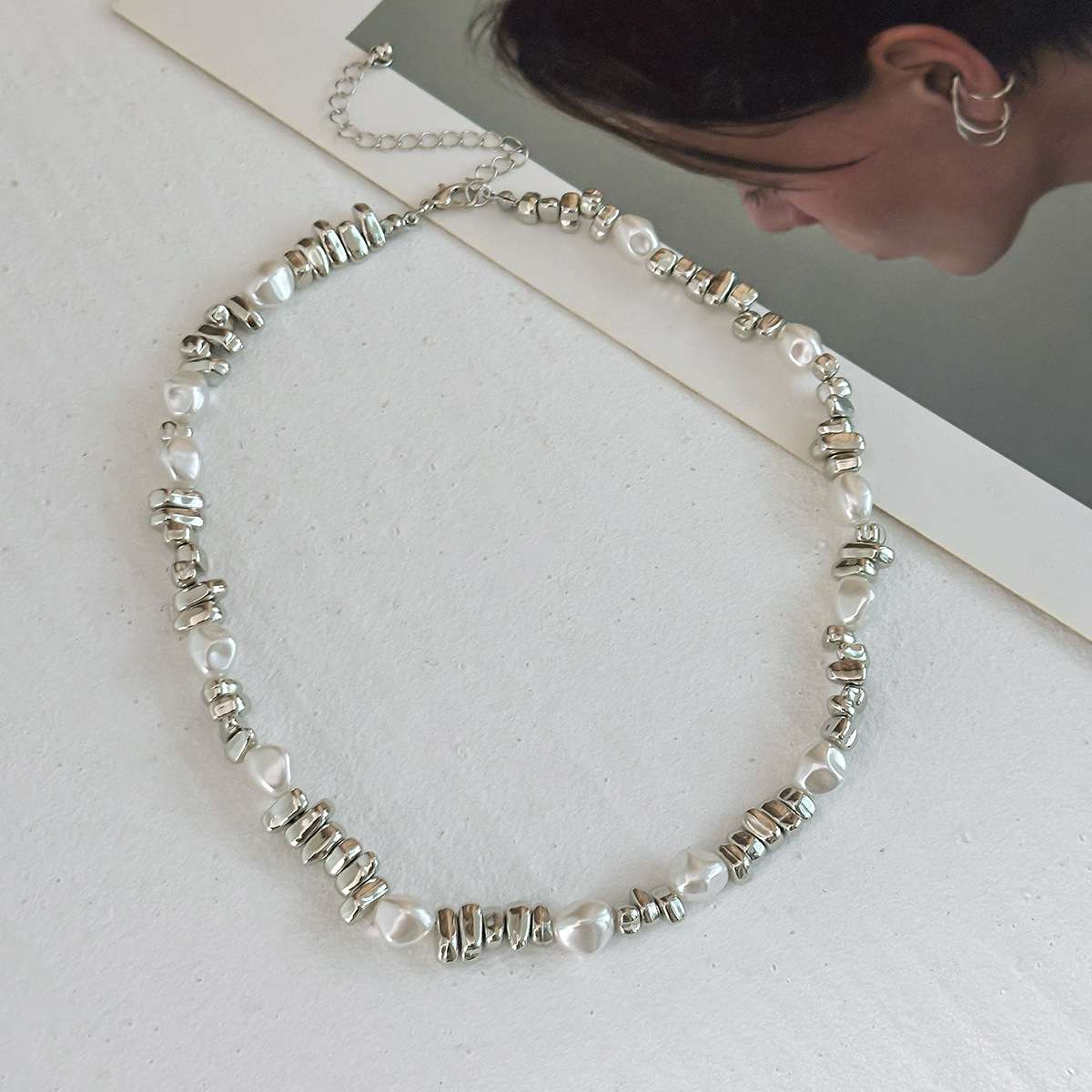 Elegant Pearl and Silver Bead Necklace image 3