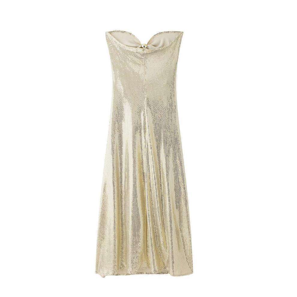 Sequin Spaghetti Strap Evening Dress - Free Size, Cream Beige image
