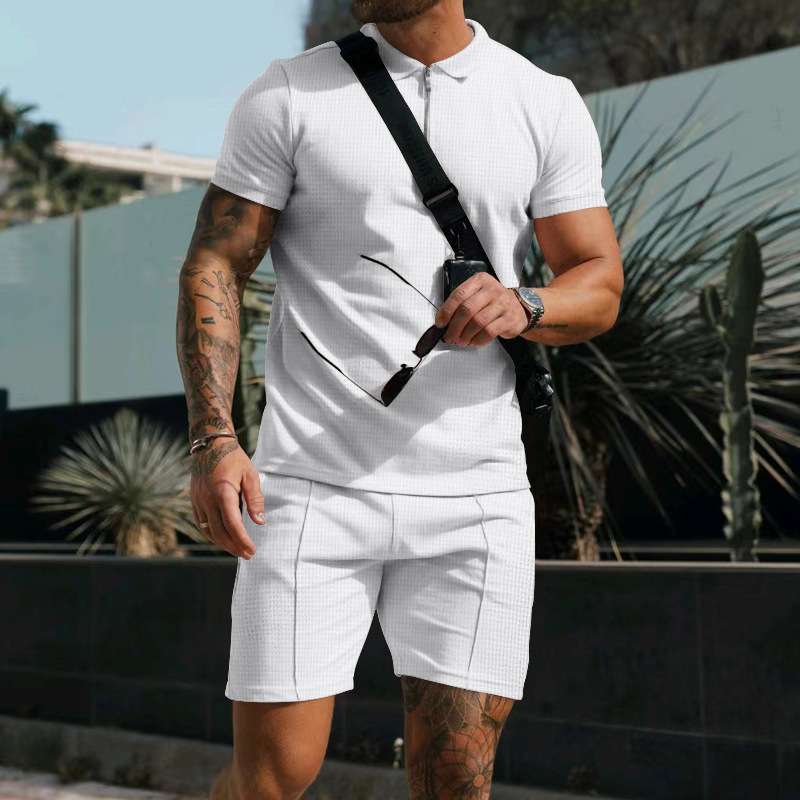 Men's Stylish Textured Zipper Polo Short Set image 2
