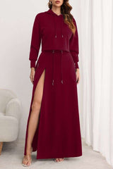 Casual 2 Piece Sweatshirts Split Skirt Sweatsuit - L, Maroon image