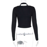 Halter Layered Long-Sleeve Crop Top image 5