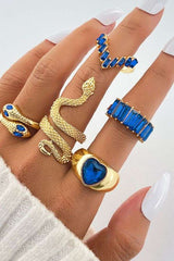 Anti-Tarnish Golden Snake & Emerald Rings Set image 0