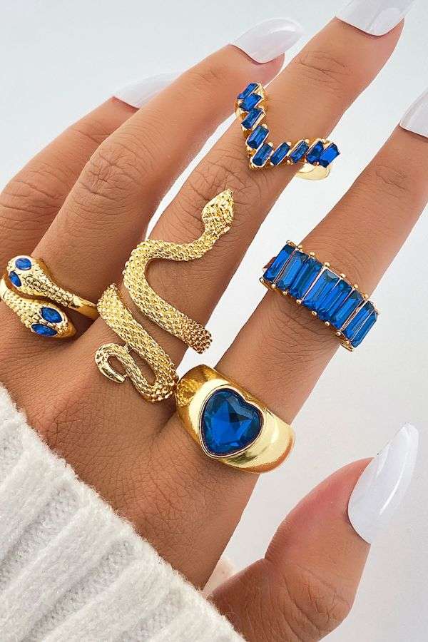 Anti-Tarnish Golden Snake & Emerald Rings Set image 0