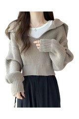 Cropped Knit Pullover Sweater - L, Abbey Stone Beige image