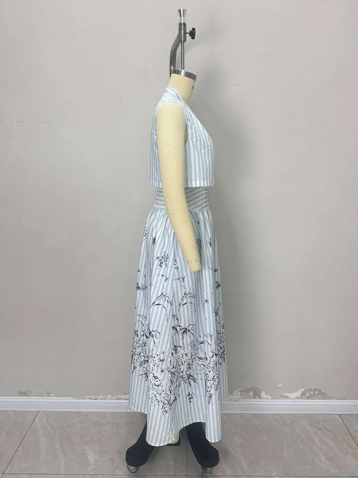 Striped Floral Maxi Skirt with Sleeveless Top image 2