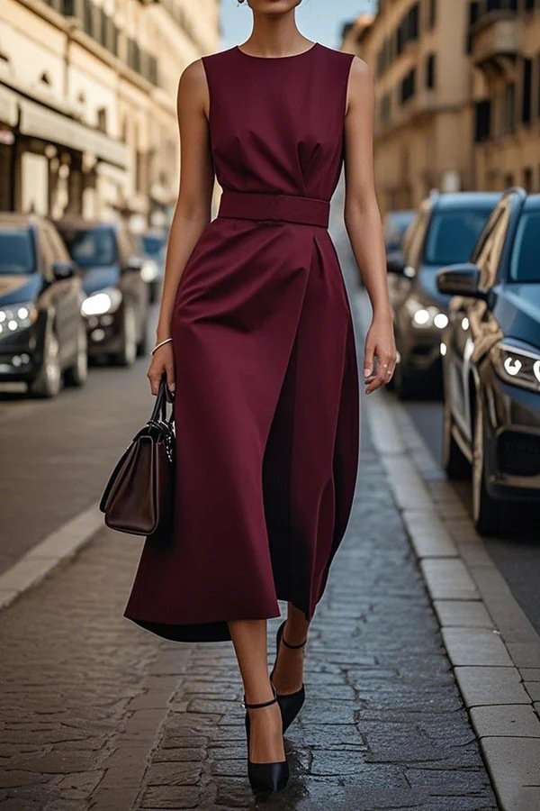 Wrap-Style Midi Dress - S, Red image
