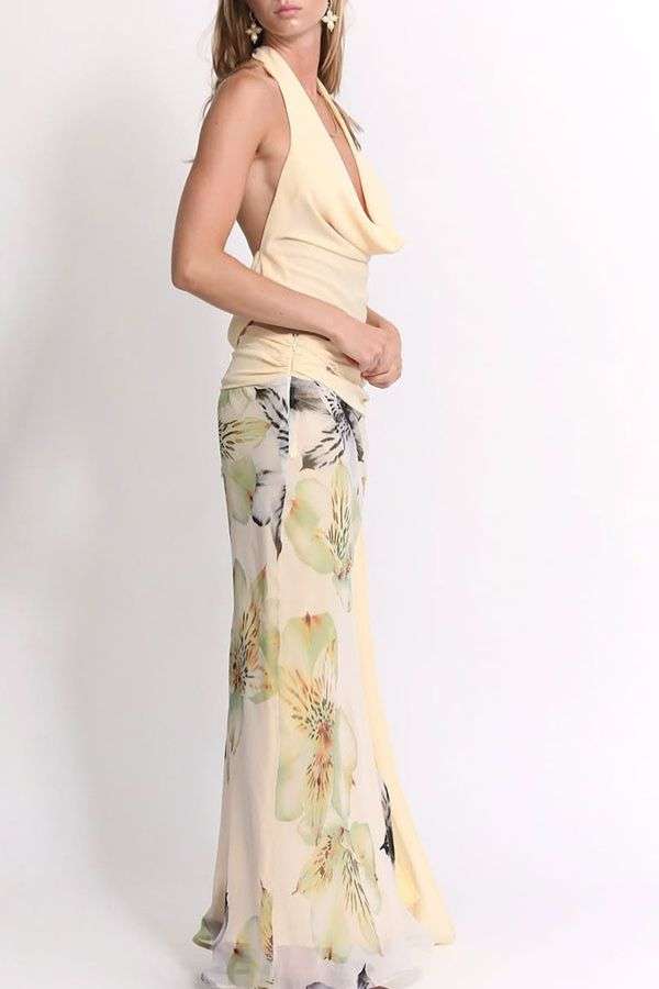 Backless Halter Top and Floral Maxi Skirt Set image 1