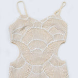 Elegant Cutout Midi Dress - L, Beige image