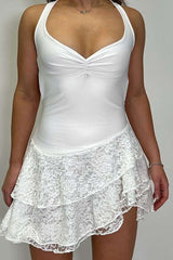 Sleeveless Dress with Lace Hem & Ruched Bodice image 1