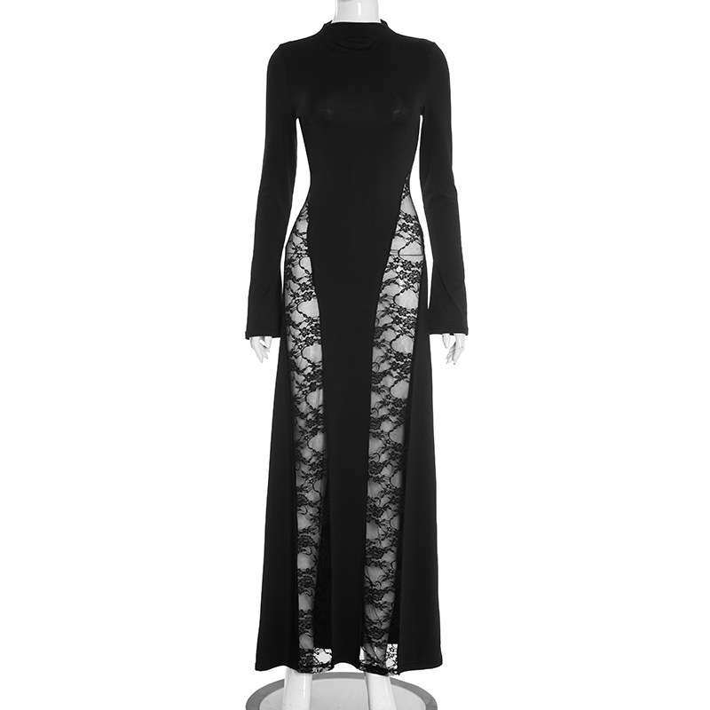 Long-Sleeve Dress with Lace Side Panels image 5