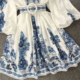 Boho Chic Blue and White Print Belted Dress image 6
