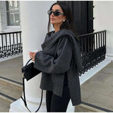 Single-button Short Coat With Asymmetrical Knitted Scarf image 2