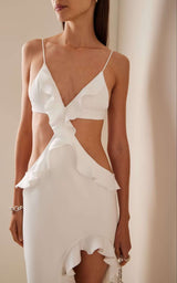 White Ruffled Cut-Out Dress image 2