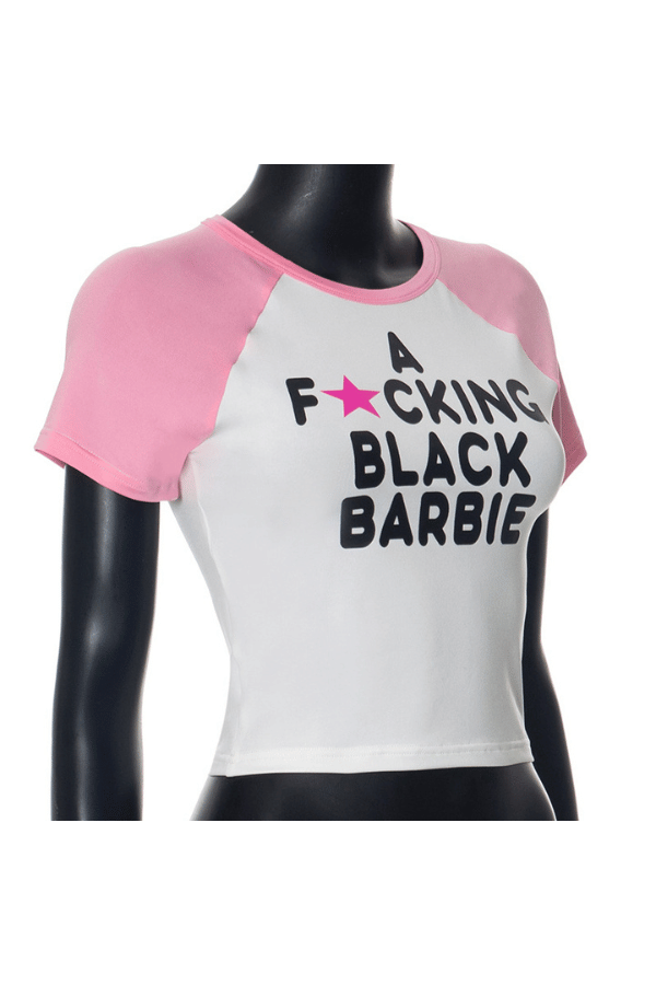 Letter Print Cropped Graphic Tee image 4