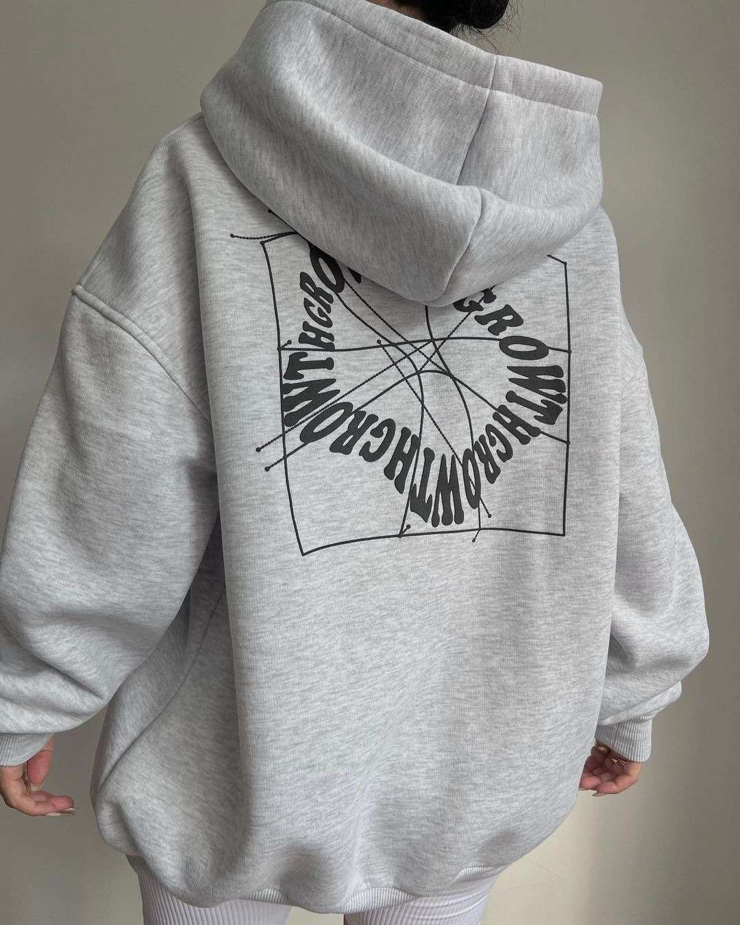 Text Printed Casual Long Sleeve Hoodie - S, Light Grey image