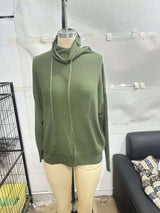Turtleneck Hooded Loose Sweater - M, Dawn Green image