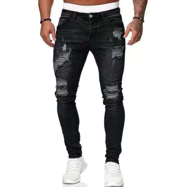 Men's Distressed Skinny Jeans - M, Black image