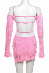 Sexy Off Shoulder LongSleeve Backless Fluffy Mini Dress image 5