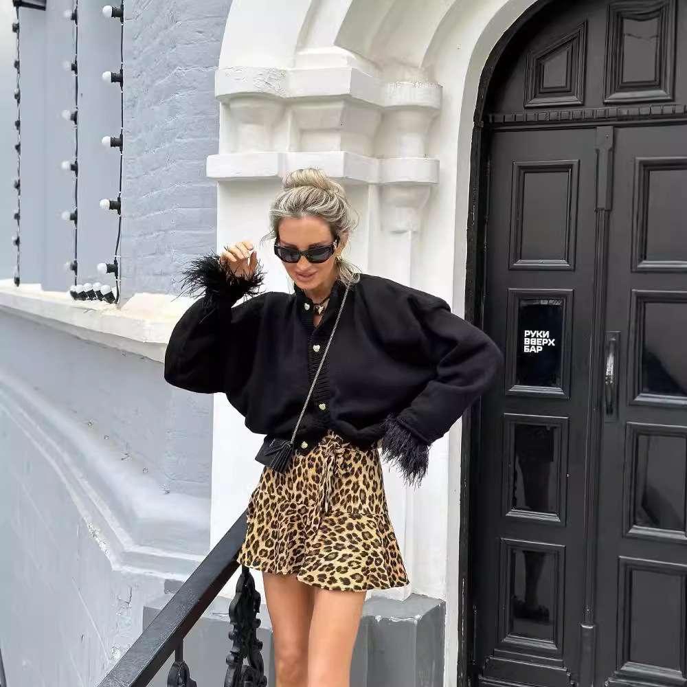 Luxurious Feather-Accented Button-Front Sweater image 0