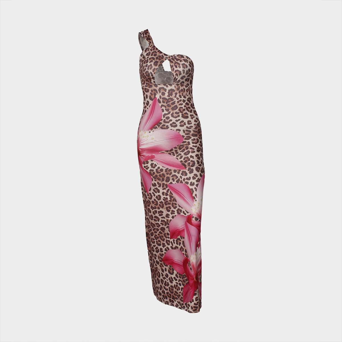 One-Shoulder Leopard Floral Maxi Dress image 4