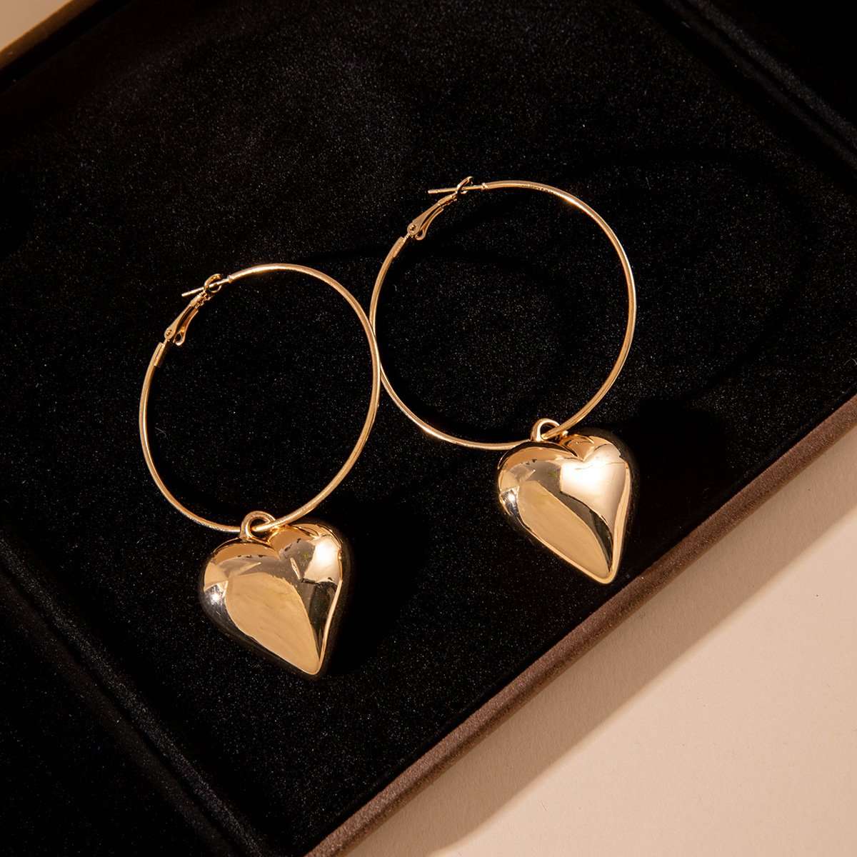 Gold Heart Charm Hoop Earrings image 3