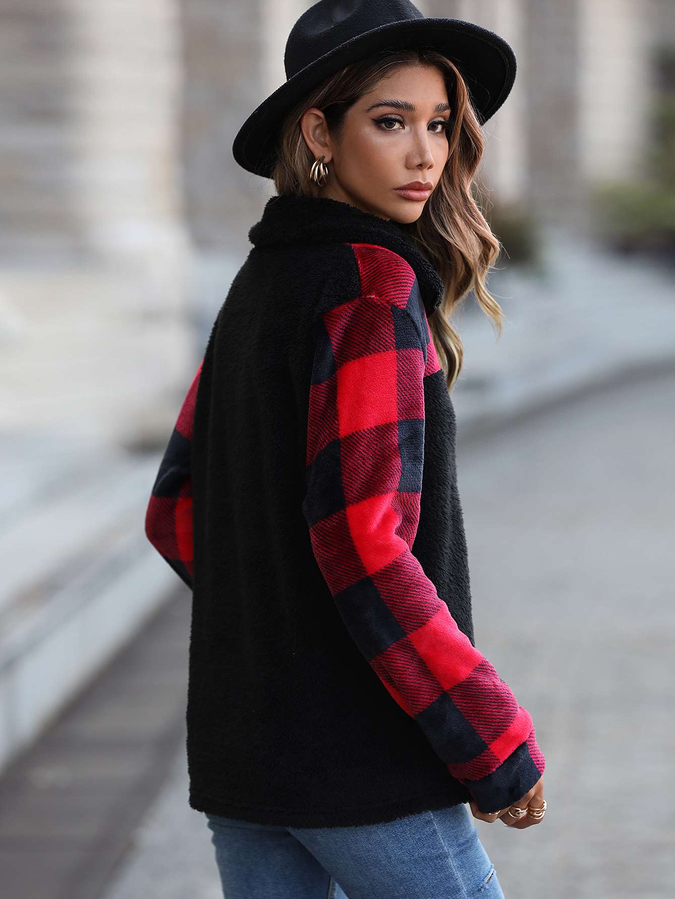 Patchwork Half Zip Hoodie Pullover Sweatshirt image 1