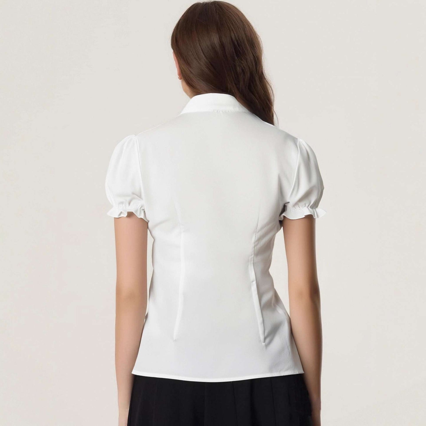 Puff Sleeve Ruffle Trim Button-Down Top image 2