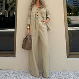 Solid Blazer Waistcoat Wide-leg Pants Set - L, Beige image