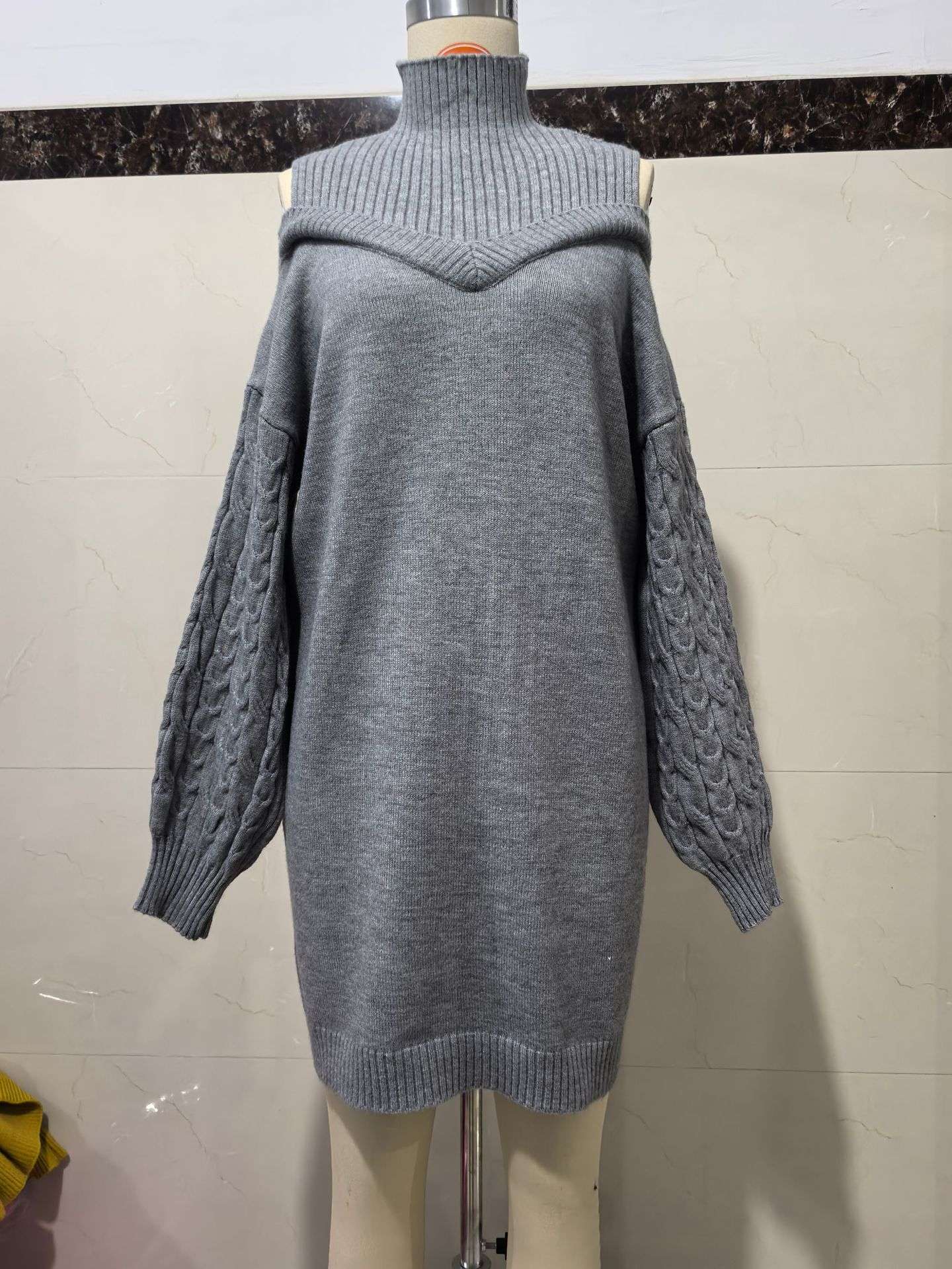 Oversized Cold-Shoulder Knit Sweater Dress image 5